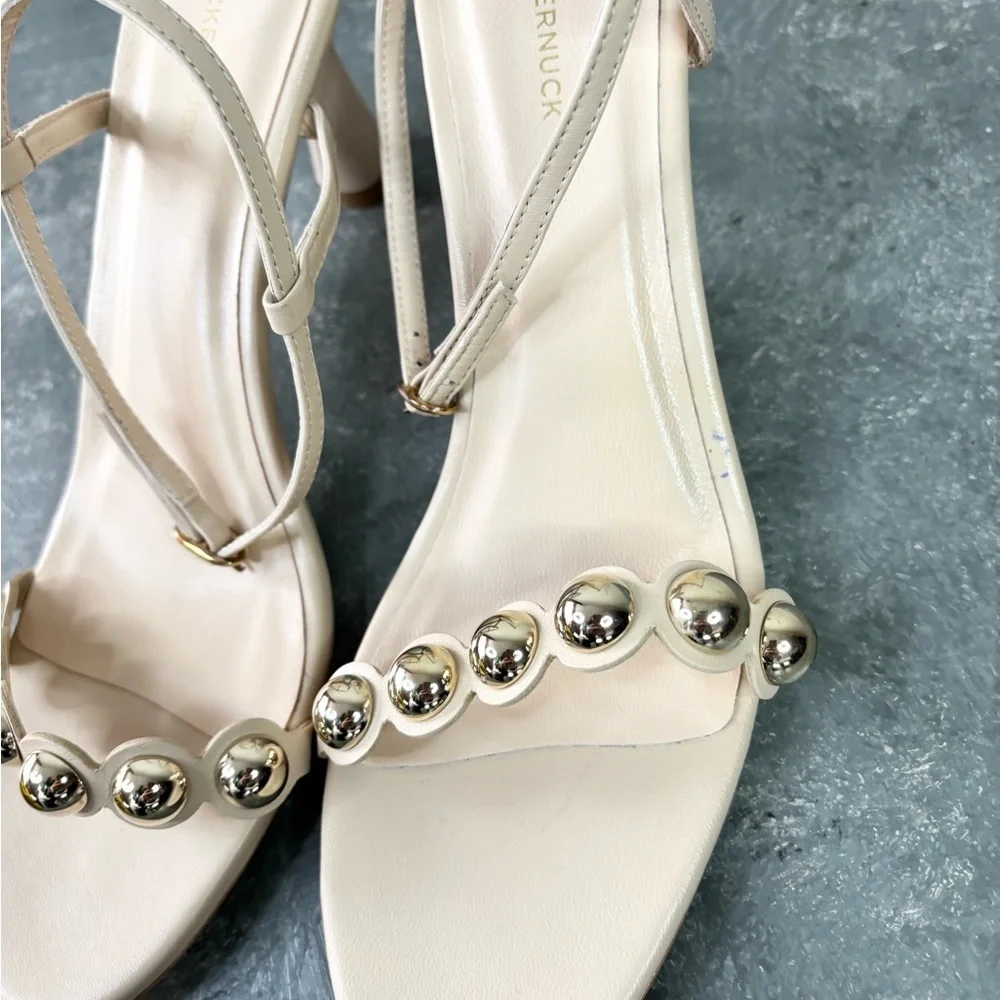 Tuckernuck Ava Heels cream nude strap embellished with metallic ball 8.5 new